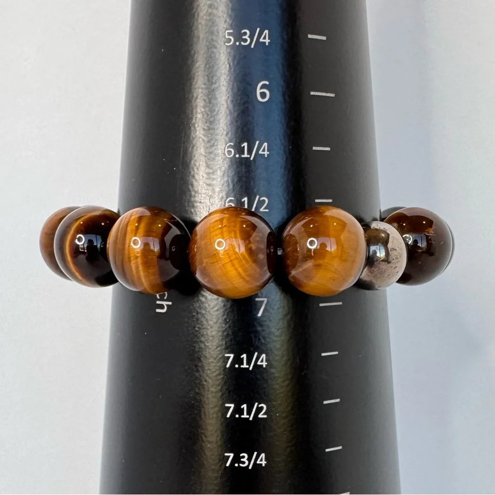 Hand Crafted Tiger Eye Gemstone Beaded Stretch Bracelet 6.75” 14mm NWT